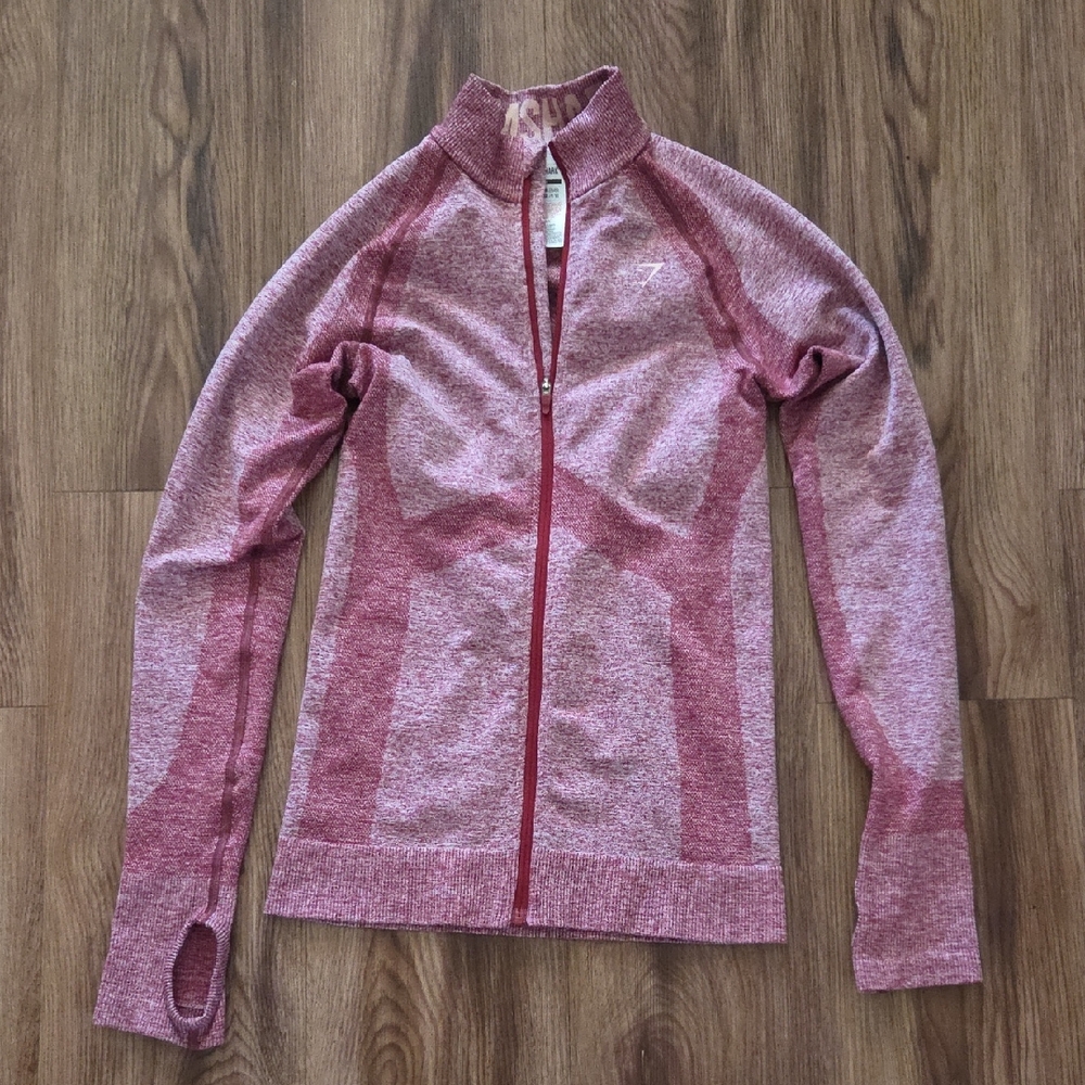 Gymshark Pinkish Maroon Heathered Zip Up Work Out Jacket Size XS